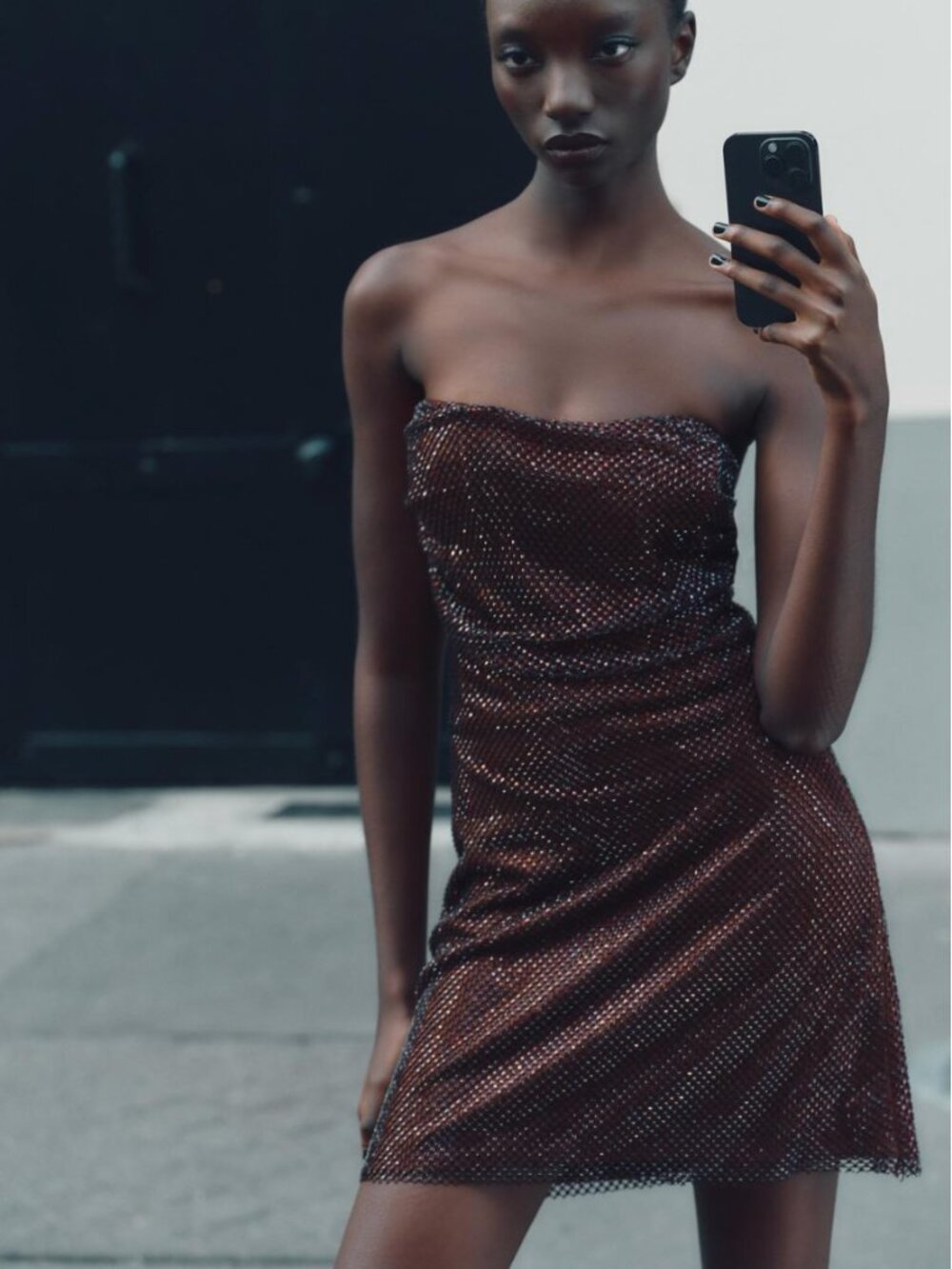 ZARA Sequin Strapless Mini Dress | Sweetheart Neck | Aubergine | NWT | Size S